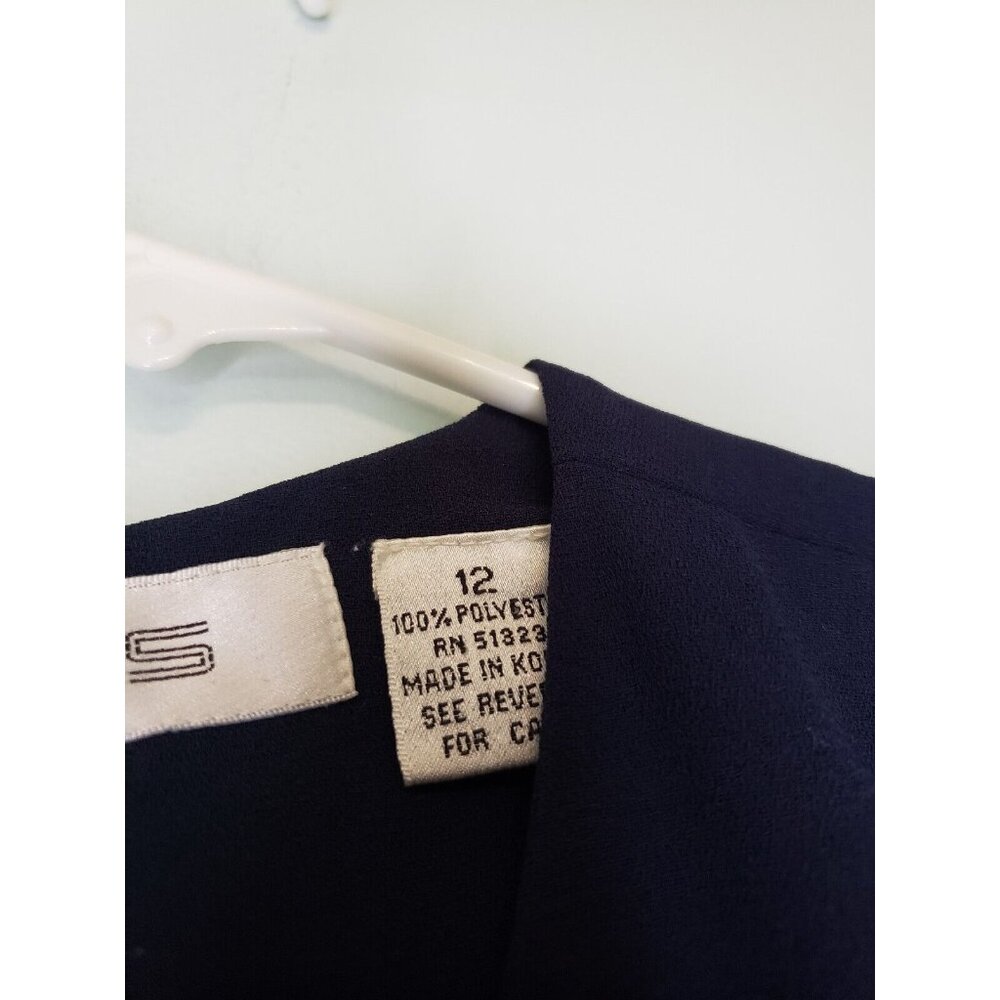 VTG Ms Chaus Womens Sz 12 Dress Button Front Navy Blue Fitted Waist 1970's - Picture 6 of 6
